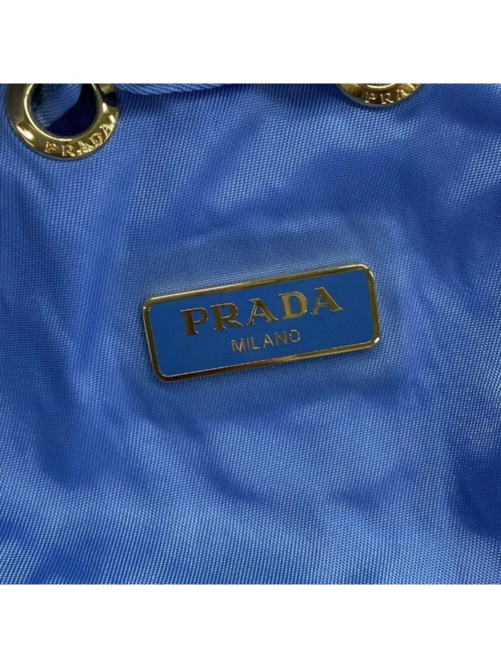 Prada Pouch Light Blue Black Drawstring Foldable Leather
